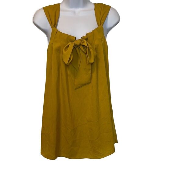 Lili's Closet Small Mustard Yellow Tie Front Flowy Silky Blouse Secretary Office - Picture 1 of 9